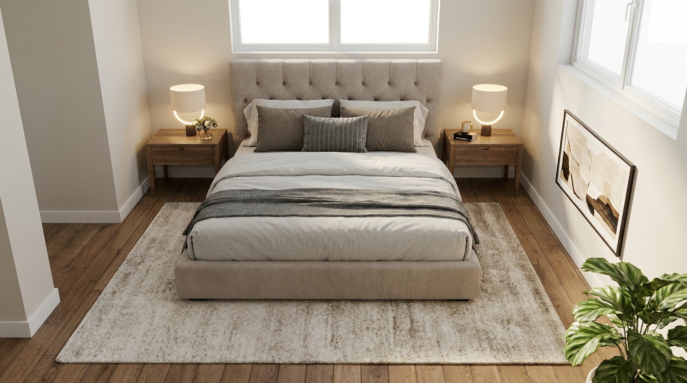 Primary bedroom - photoreal render pulled from room 3 of the 3D plan